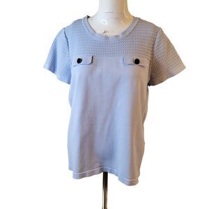 Karl Lagerfeld size L womens top blouse faux buttons stretch lavender textured